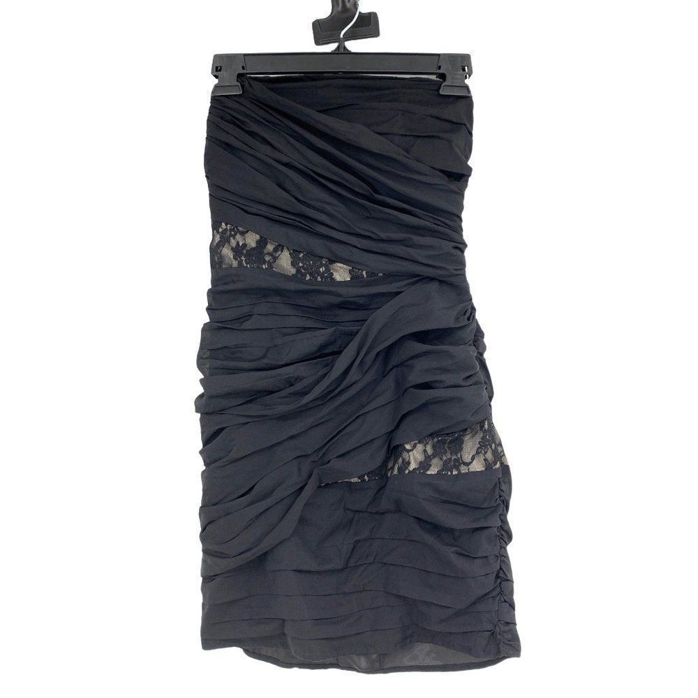 Womens Express Ruched Little Black Mini Dress Size 0 XS Side Zip Strapless 1160
